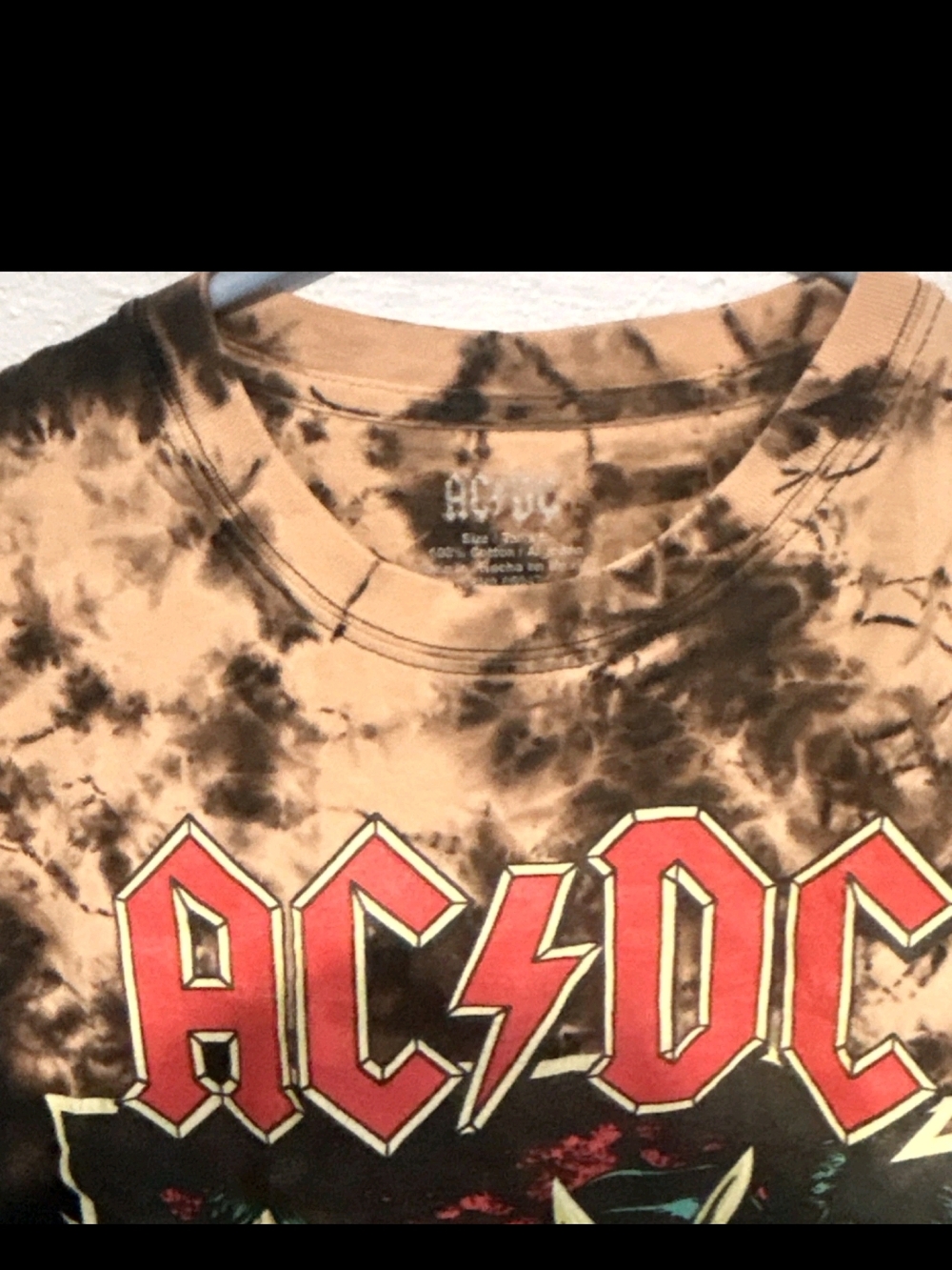 AC/DC Tie-Dye Graphic Tee - Brown and Black